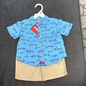 Wrangler Kids Ocean Blue Shark Button-Down Shirt & Shorts